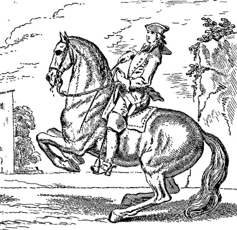 Sketch of a French calvary rider with the horse standing on his two hind feet