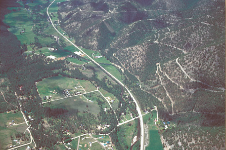Aerial photo of Travelers' Rest Creek (Lolo Creek) at Anderson Gulch