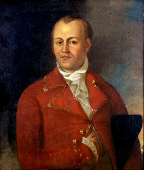Portrai of Auguste Chouteau wearing a red coat