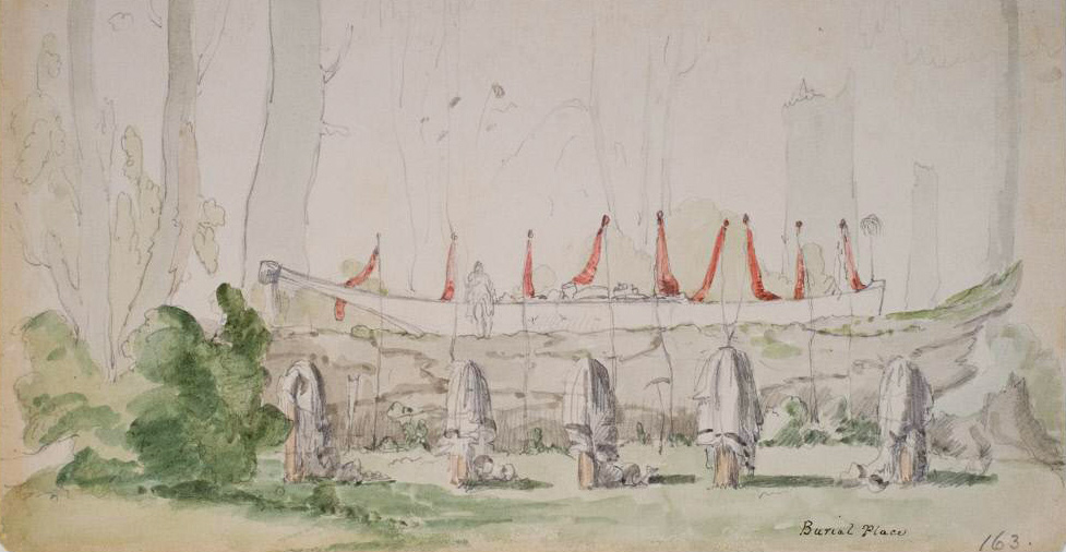 a decorated coastal Indian canoe