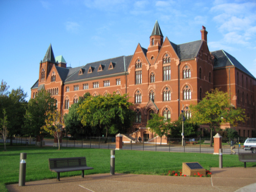 Gothic Revival brick building, today's Dubourg Hall