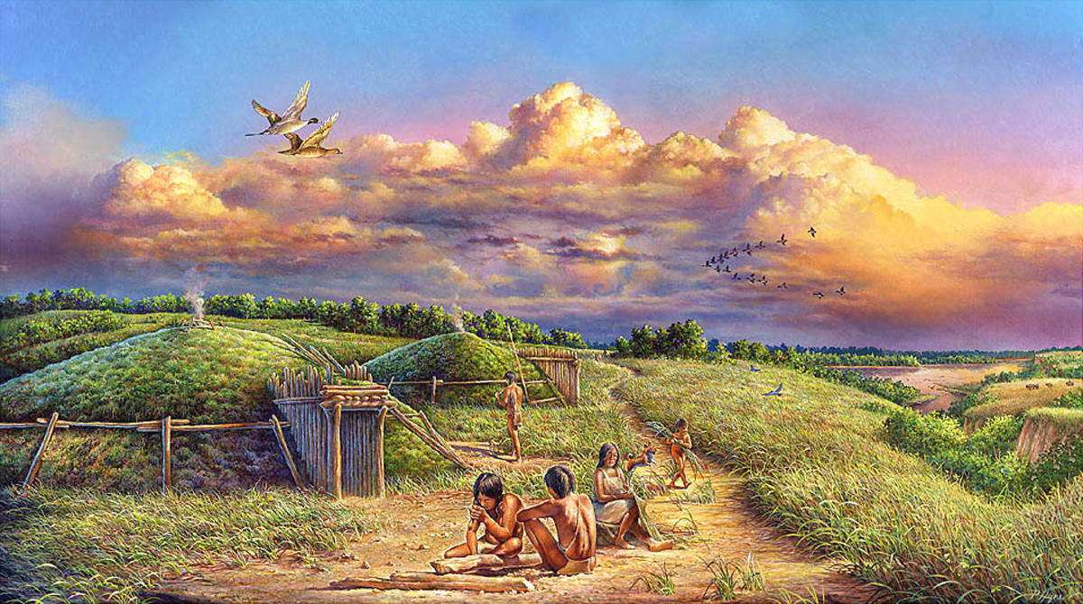 earthlodge village on a bluff overlooking the Missouri River