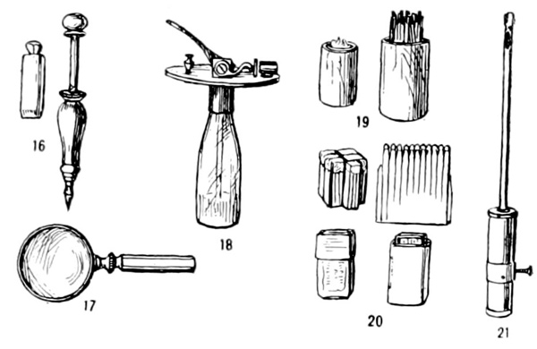 B&W illustration of early lens and matches