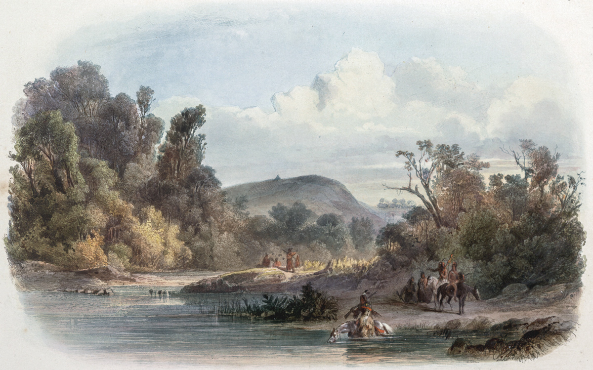 Romantic painting of a hill above the Missouri River