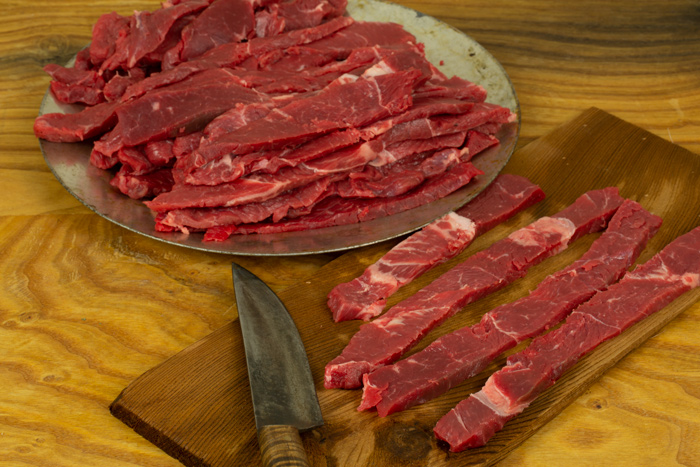Thin strips of raw meat