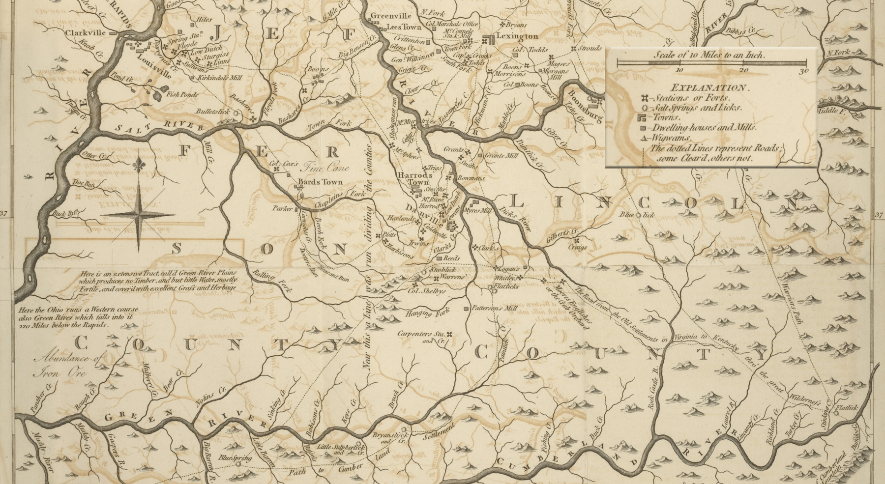 John Filson's early map of Kentucky with parts of Tennessee and Virginia