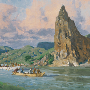 a dugout passed a sharp monolithic rock in the Missouri River Breaks