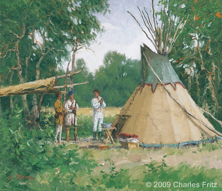 Painting of an Indian teepee