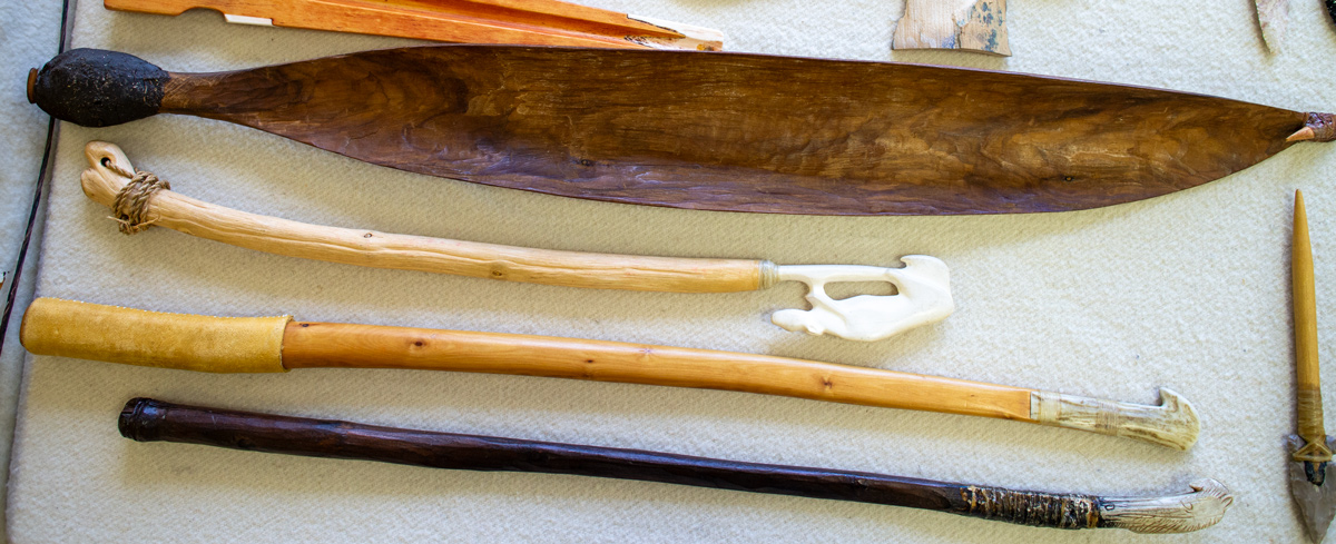 various sticks with small hooks on one end