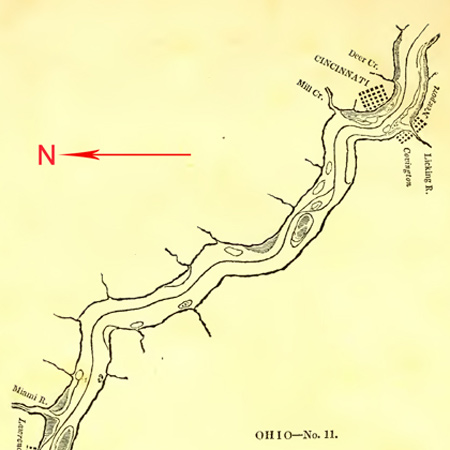 Simple map showing northern bend below Cincinnati