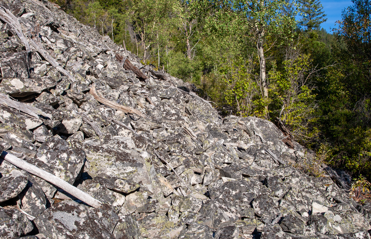 Loose rock laying on a steep hill