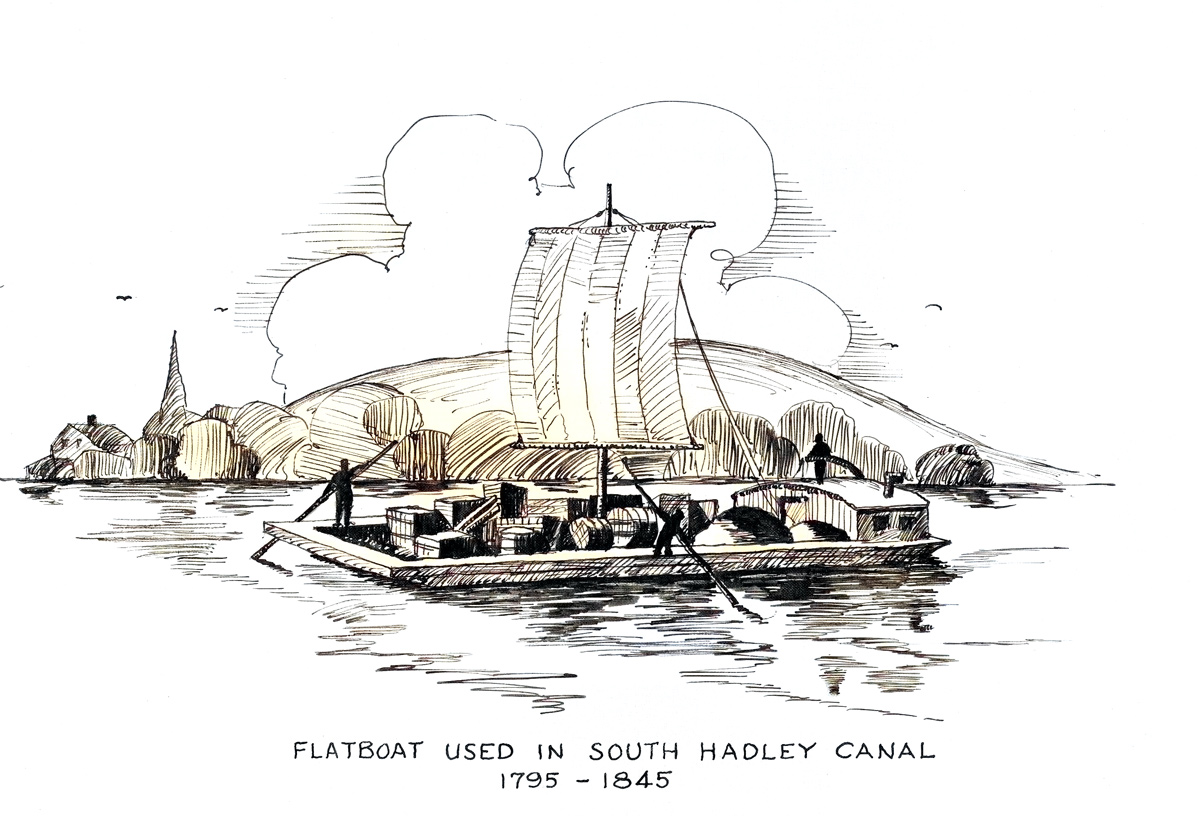sketch of a flatboat with a sail