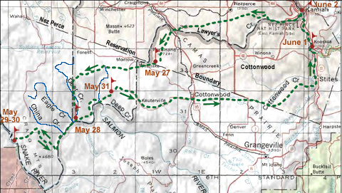 map of Ordway's route during his 6-day fishing trip