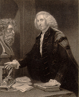 Cullen portrait: a late 18th-century scholar standing over his books and writings