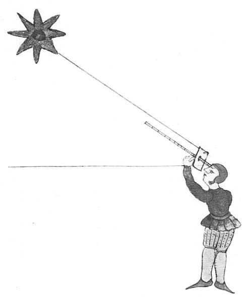 a simple illustration of a man looking at a star with a long stick, a simple celestial observation method