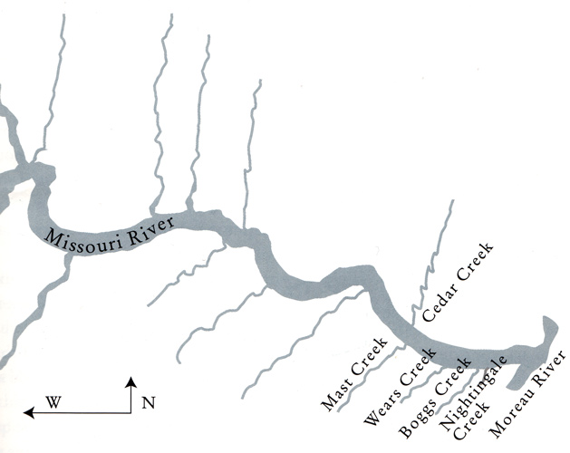 Sketch map showing several creeks entering the Missouri River