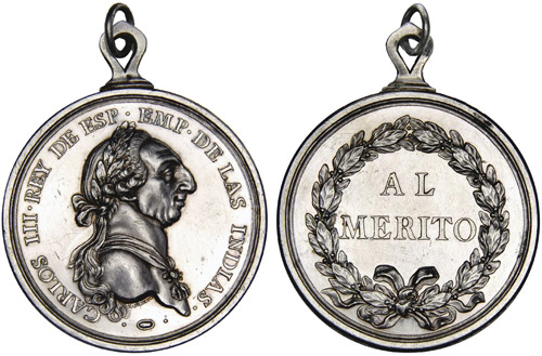 Medal front and back with King of Spain, Charles the III