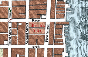 Historic map of a block near the Philadelphia wharves