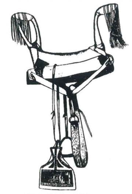 Drawing of a saddle with a high horn on its front and back