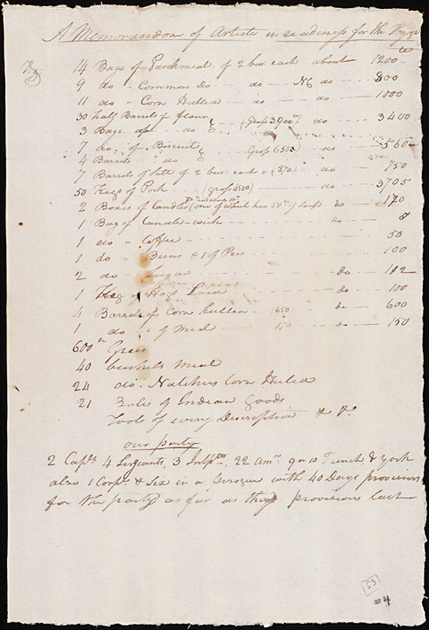 Clark's memorandum, a handwritten list of supplies and prices