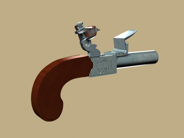 realistic illustration of a pocket pistol with a flintlock