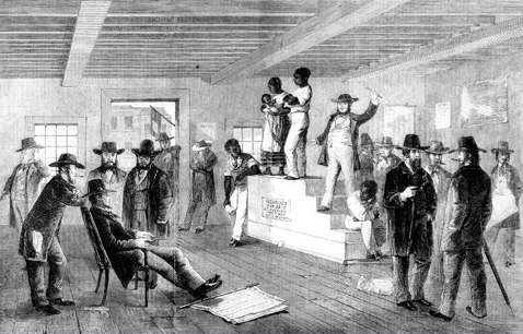 engraving, slave auction in virginia, 1861